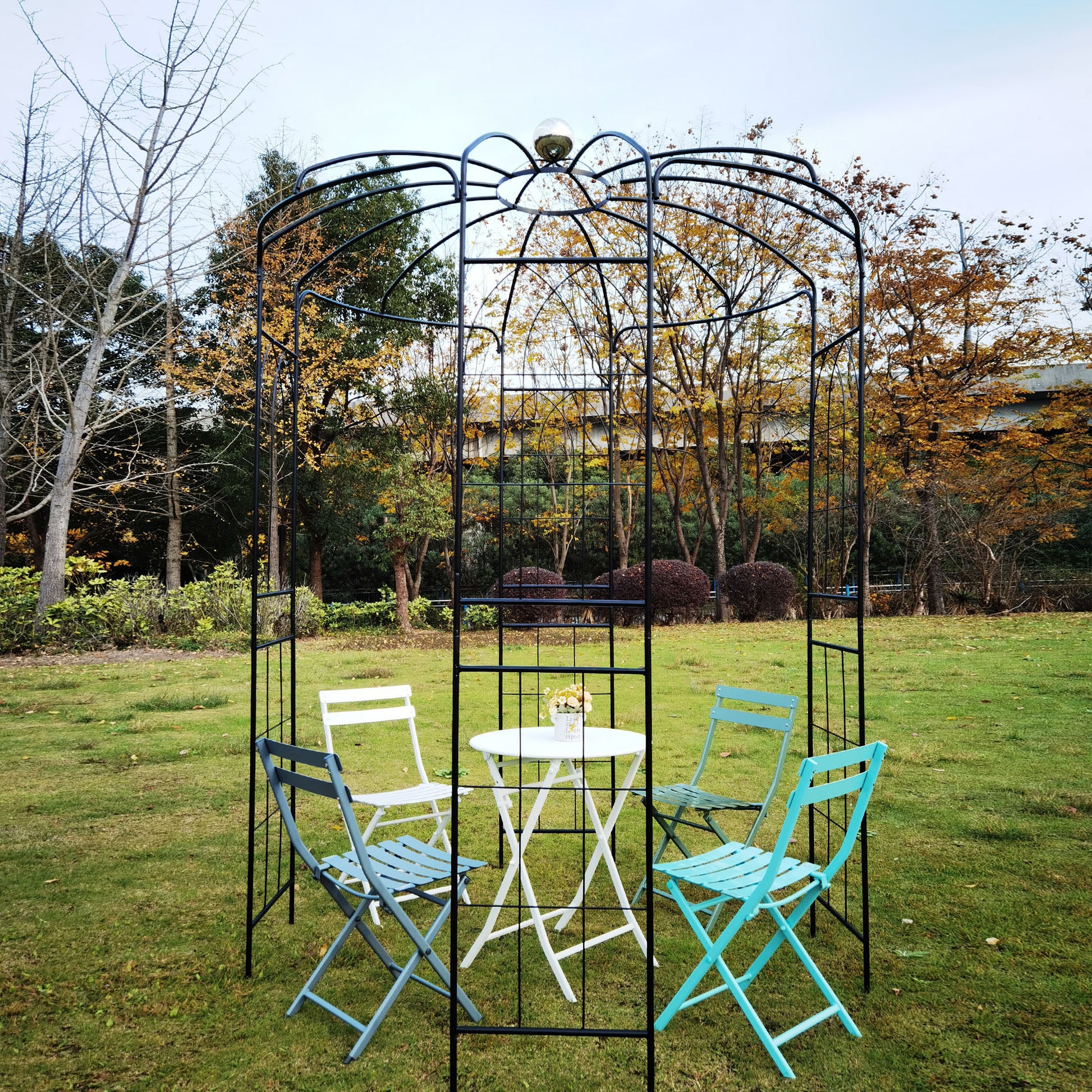 Metal Garden Arch Iron Garden Arbors Gazebo Dia81.3'' X 114.2'' High Birdcage Shape Pergola Pavilion For Wedding Ceremonyoutdoor Black Black Iron