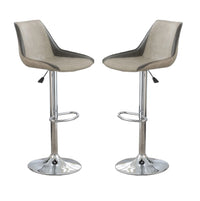 Dining Kitchen Adjustable Bar Stool Chair Light Grey Wax Polyurethane Leather Chrome Base Modern Set Of 2 Chairs Bar Stool Light Grey Dining Room Contemporary,Modern Bar Stools Solid Back Metal