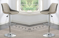 Dining Kitchen Adjustable Bar Stool Chair Light Grey Wax Polyurethane Leather Chrome Base Modern Set Of 2 Chairs Bar Stool Light Grey Dining Room Contemporary,Modern Bar Stools Solid Back Metal