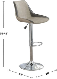 Dining Kitchen Adjustable Bar Stool Chair Light Grey Wax Polyurethane Leather Chrome Base Modern Set Of 2 Chairs Bar Stool Light Grey Dining Room Contemporary,Modern Bar Stools Solid Back Metal