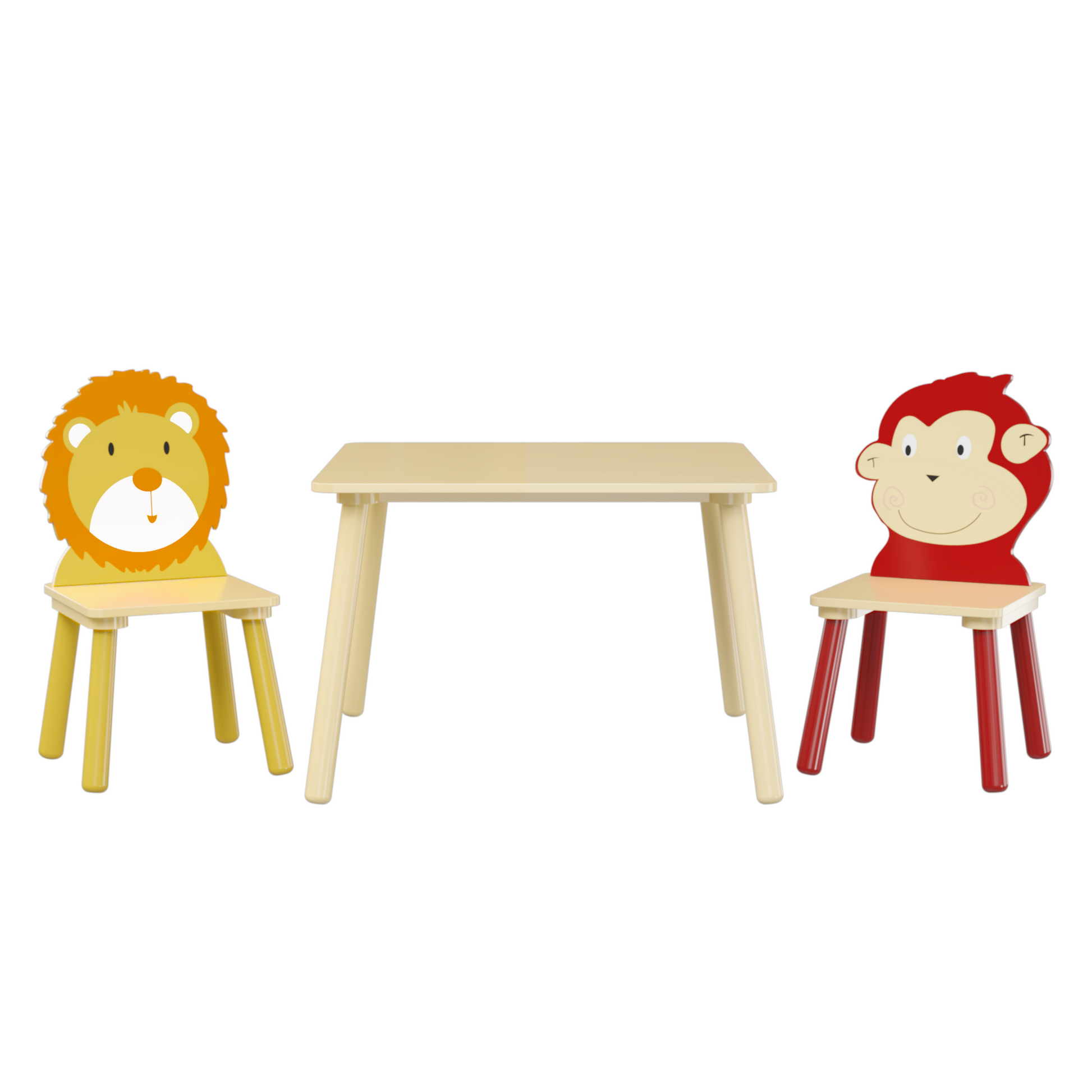 Kids Table And 2 Chairs Set, 3 Pieces Toddler Table And Chair Set, Wooden Activity Play Table Set Lion&Monkey Natural Solid Wood Mdf