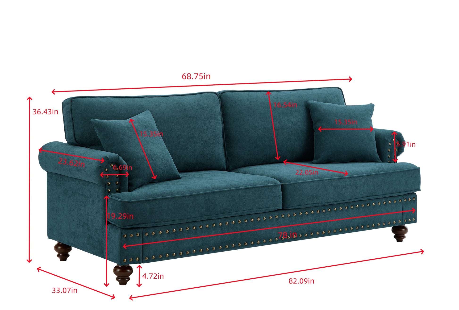 Modern Sofa For Living Room, 82" Green Chenille Sofa Couch, Sectional Beautiful Seat Couch With Brown Legs, Upholstered Sofa For Apartment Bedroom Home Office Lake Green Wood Dining Room Soft American Design Rolled Arms Polyester Chenille 2 Seat