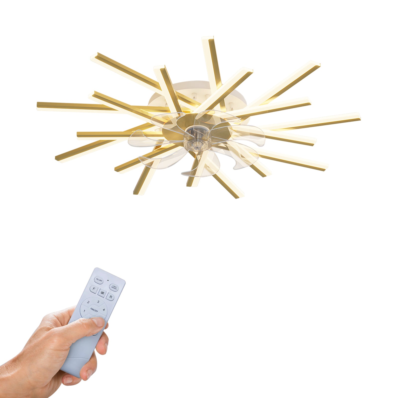36In Ceiling Fan With Lights Remote Contro Dimmable Led,6 Gear Wind Speed Fan Light Gold Modern Acrylic