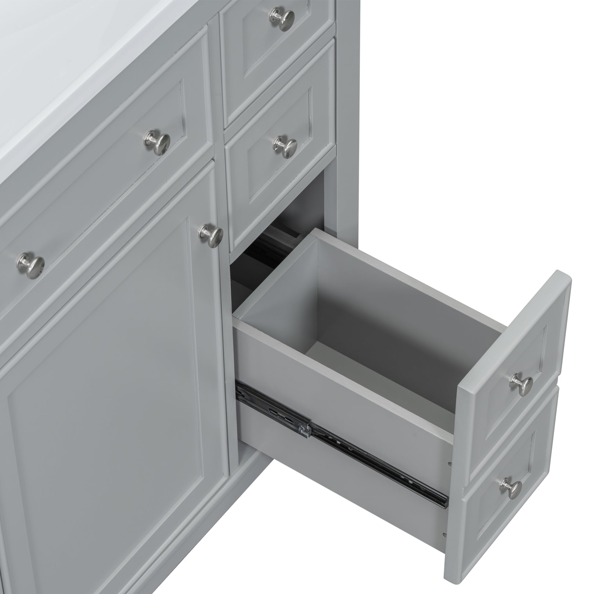 36" Bathroom Vanity With Sink Combo, One Cabinet And Six Drawers, Solid Wood And Mdf Board, Grey Old Sku:Sy999404Aae Grey Solid Wood Mdf