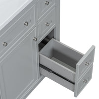 36" Bathroom Vanity With Sink Combo, One Cabinet And Six Drawers, Solid Wood And Mdf Board, Grey Old Sku:Sy999404Aae Grey Solid Wood Mdf