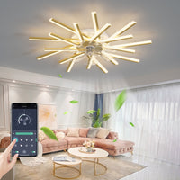36In Ceiling Fan With Lights Remote Contro Dimmable Led,6 Gear Wind Speed Fan Light Gold Modern Acrylic