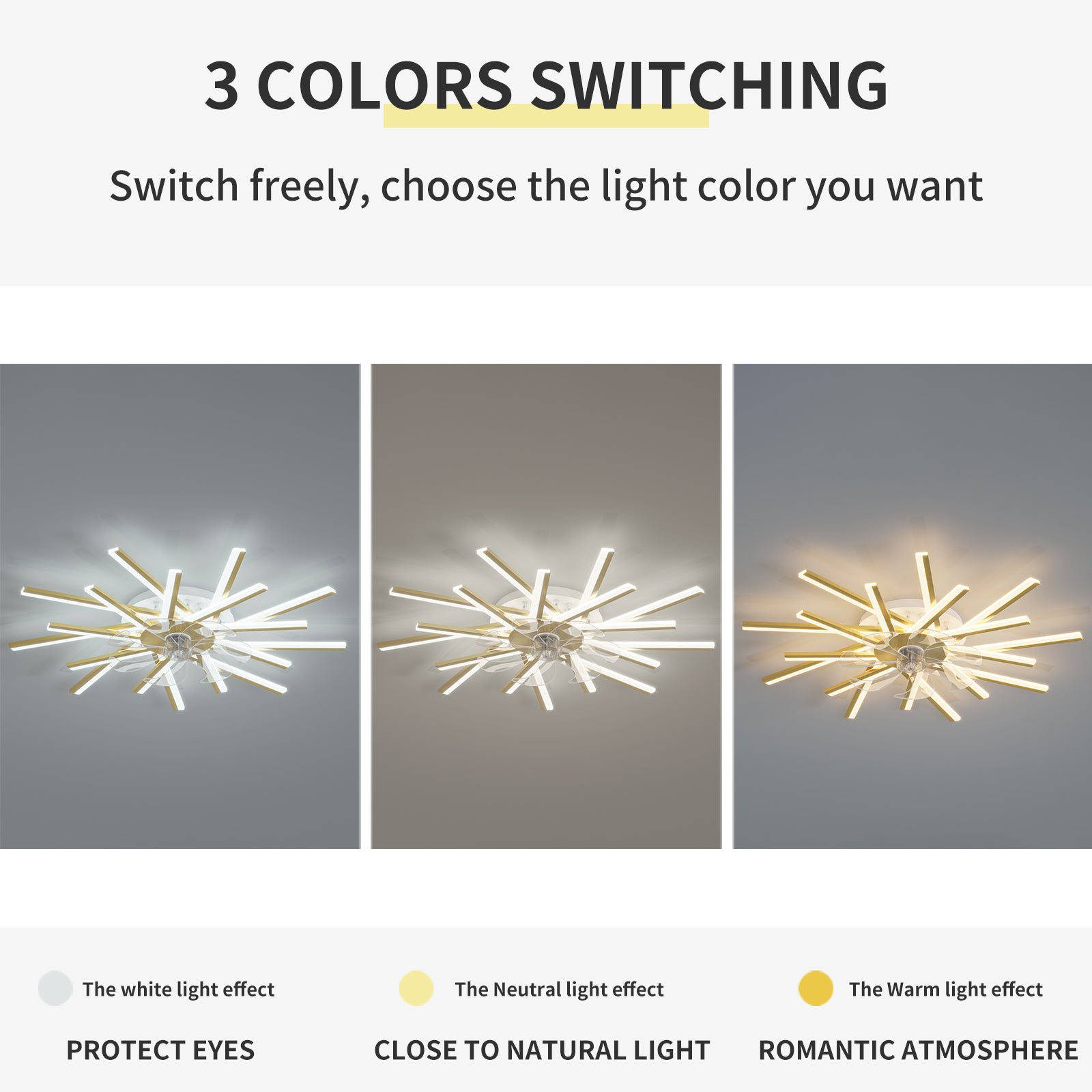 36In Ceiling Fan With Lights Remote Contro Dimmable Led,6 Gear Wind Speed Fan Light Gold Modern Acrylic