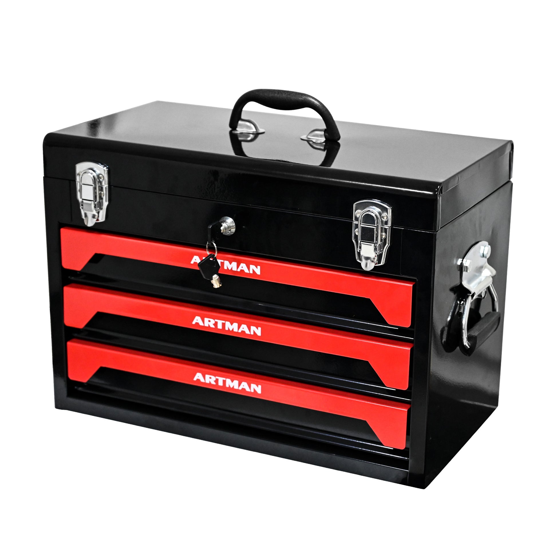 3 Drawers Tool Box Black Red Steel