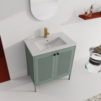 30 Inch Freestanding Bathroom Vanity With Ceramic Sink Mint Green 2 Bathroom Freestanding Modern Steel