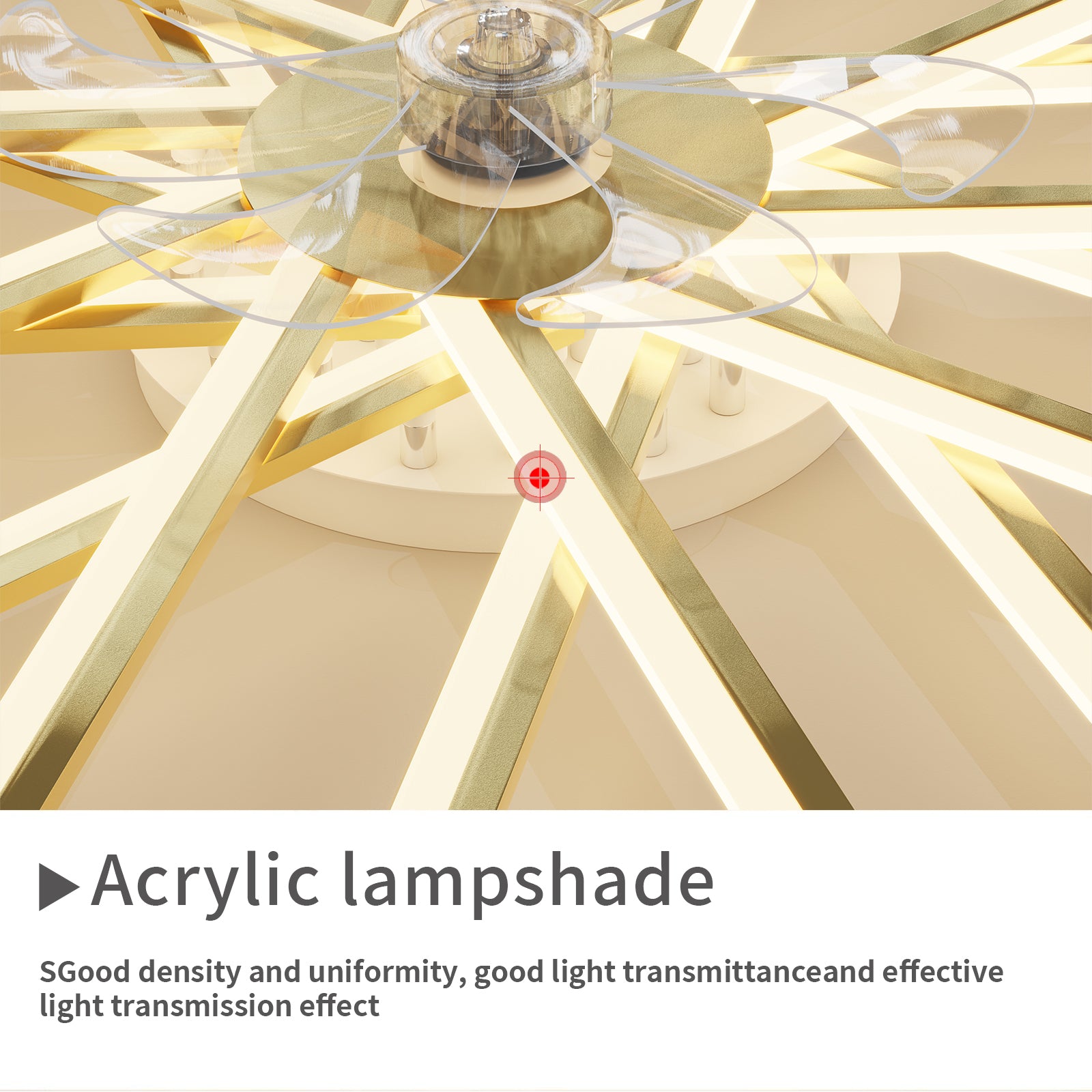 36In Ceiling Fan With Lights Remote Contro Dimmable Led,6 Gear Wind Speed Fan Light Gold Modern Acrylic