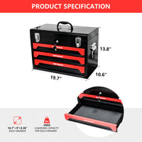 3 Drawers Tool Box Black Red Steel