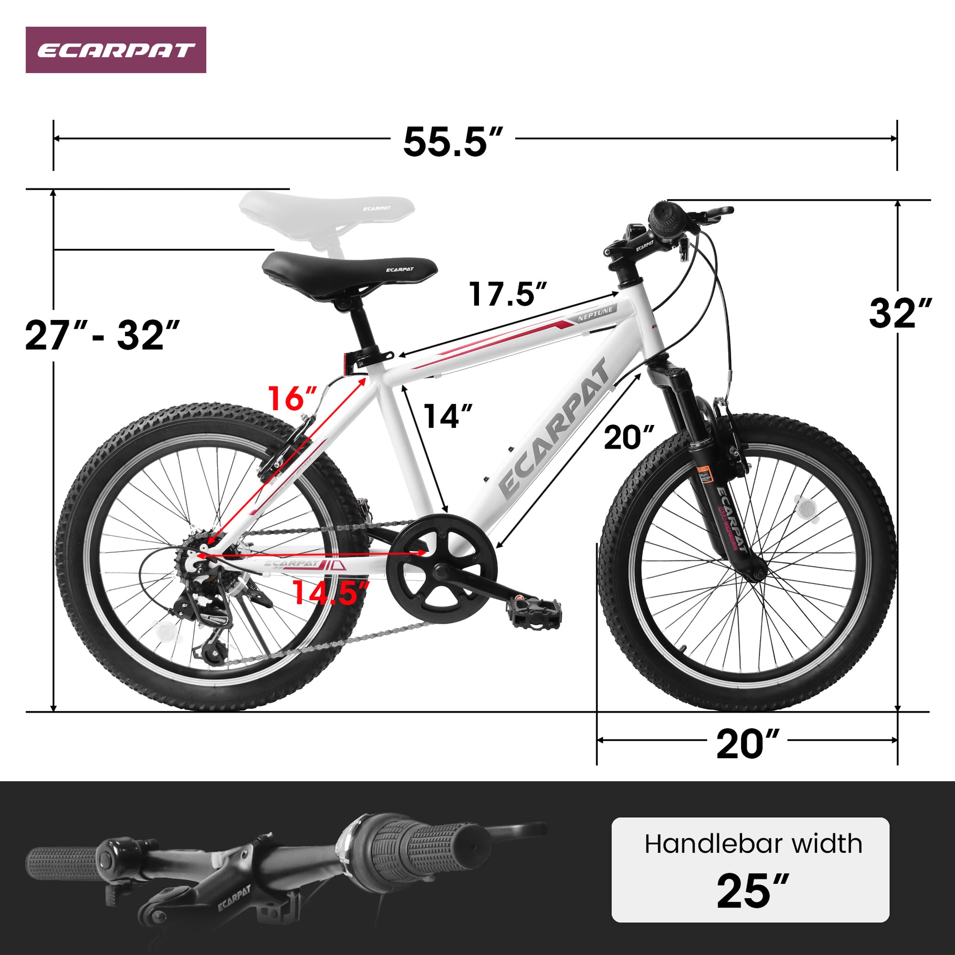 A20215 Kids Bicycle 20 Inch Kids Montain Bike Gear 7 Speed Bike For Boys And Girls White Pink Steel