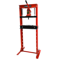 12 Ton Hydraulic Shop Floor Press, Steel H Frame Shop Press With Steel Plates Adjustable Working Table, Floor Stand Jack For Gears And Bearings Red Steel