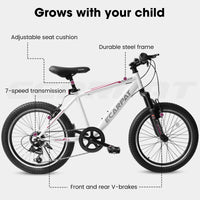 A20215 Kids Bicycle 20 Inch Kids Montain Bike Gear 7 Speed Bike For Boys And Girls White Pink Steel