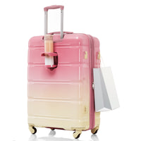 Luggage Set Of 3, 20 Inch With Usb Port, Airline Certified Carry On Luggage With Cup Holder, Abs Pc Hard Shell Luggage With Spinner Wheels, Gradient Pink Pink Abs Pc