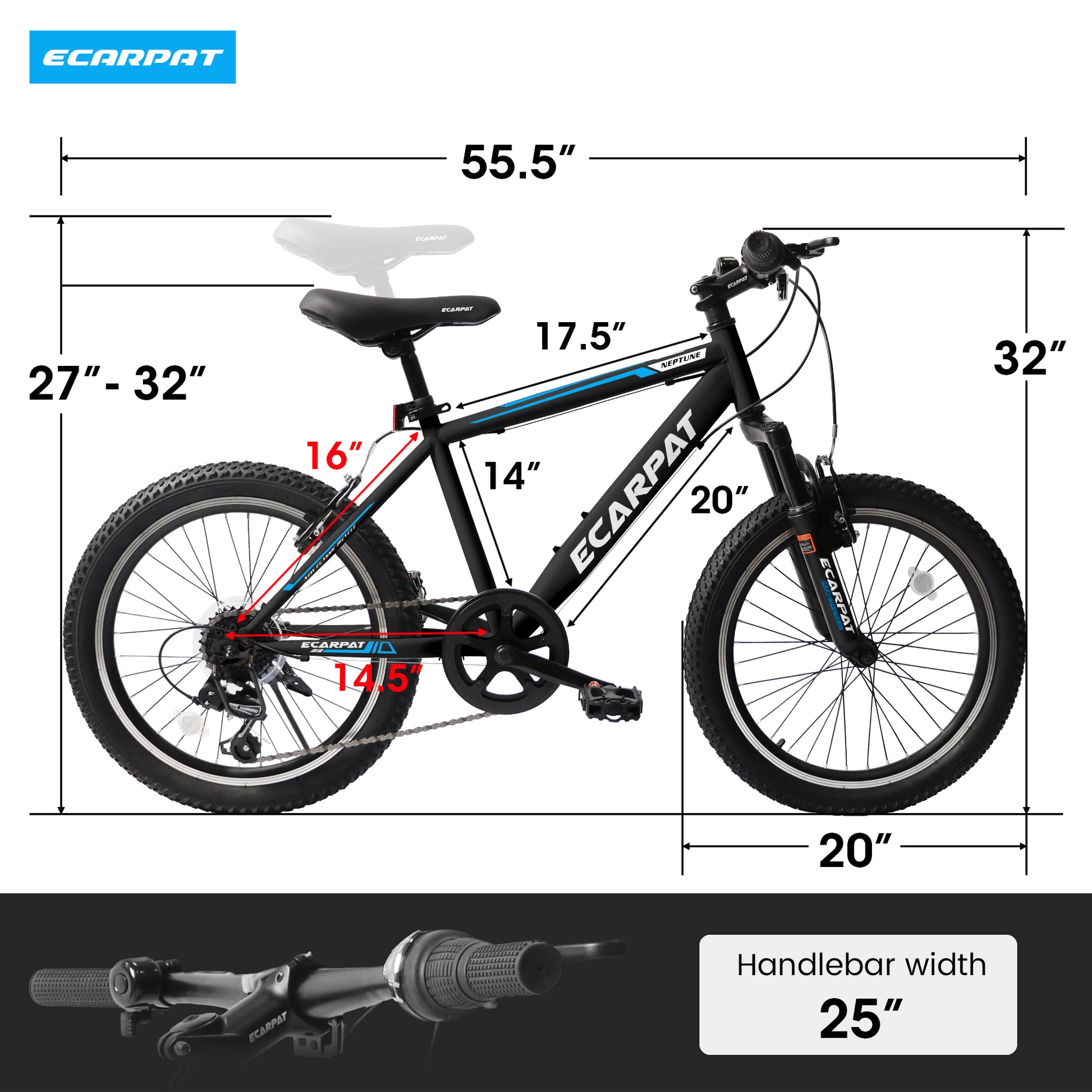 A20215 Kids Bicycle 20 Inch Kids Montain Bike Gear Shimano 7 Speed Bike For Boys And Girls Black Blue Steel