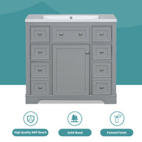 36" Bathroom Vanity With Sink Combo, One Cabinet And Six Drawers, Solid Wood And Mdf Board, Grey Old Sku:Sy999404Aae Grey Solid Wood Mdf