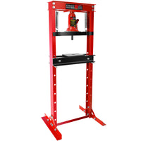 12 Ton Hydraulic Shop Floor Press, Steel H Frame Shop Press With Steel Plates Adjustable Working Table, Floor Stand Jack For Gears And Bearings Red Steel