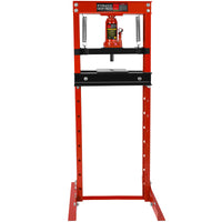 12 Ton Hydraulic Shop Floor Press, Steel H Frame Shop Press With Steel Plates Adjustable Working Table, Floor Stand Jack For Gears And Bearings Red Steel