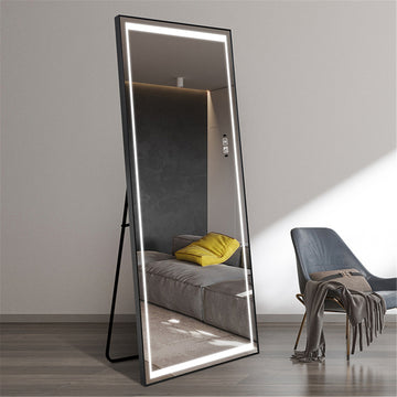 Clearance Goods Full Length Mirrors Intelligent Human Body Induction Mirror Led Aluminum Floor Mirrors Stand Full Body Dressing Room Hotel Mirror Big Size Safe Touch Button Black Aluminium