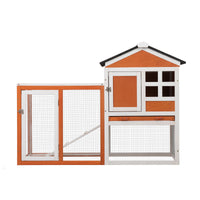 2 Story Wooden Rabbit Hutch Bunny Cage, Chicken Coop, Pet House For Small Animals, Orange White Orange Wood Metal