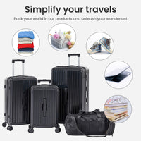 Luggage Set 4 Pcs 20" 24" 29" Travel Bag , Pc Abs Durable Lightweight Luggage With Collapsible Cup Holder, 360 Silent Spinner Wheels, Tsa Lock, Black Black Abs Pc