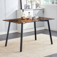 Modern Minimalist Style Rectangular Tea Brown Glass Dining Table, Tempered Glass Tabletop And Black Metal Legs, Suitable For Kitchen, Dining Room, And Living Room, 51 "* 31.5" * 29.5" 1123 Dark Brown Glass