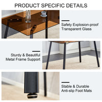 Modern Minimalist Style Rectangular Tea Brown Glass Dining Table, Tempered Glass Tabletop And Black Metal Legs, Suitable For Kitchen, Dining Room, And Living Room, 51 "* 31.5" * 29.5" 1123 Dark Brown Glass