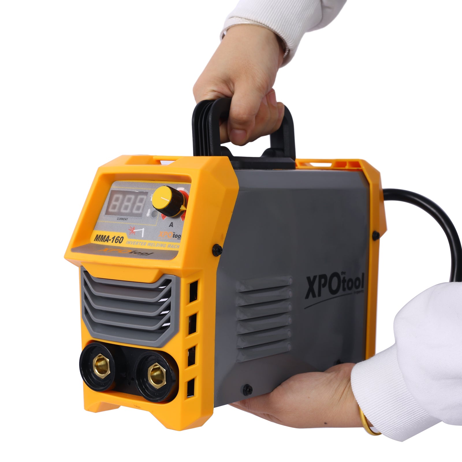 110 220V Mma Welder, 160A Stick Arc Welding Machine Igbt Inverter Digital Display Lcd Hot Start Welder With Electrode Holder, Work Clamp, Input Power Adapter Cable Dual Voltage Dc Yellow Grey Abs Steel Q235