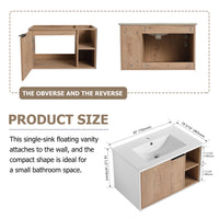 30'' Floating Wall Mounted Bathroom Vanity With Ceramics Sink & Soft Close Cabinet Door Imitative Oak 1 2 Soft Close Doors Bathroom Wall Mounted Modern Plywood