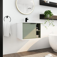 24'' Floating Wall Mounted Bathroom Vanity With Ceramics Sink & Soft Close Cabinet Door Green 1 2 Soft Close Doors Bathroom Wall Mounted Modern Plywood