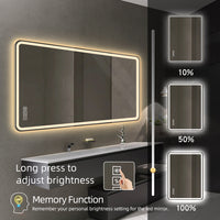 Bathroom Mirror With Led Lights Front And Backlit, Anti Fog Lighted Vanity Mirrors For Wall Mounted, 3 Colors And 5 Level Dimmable, Horizontal Vertical Clear Glass