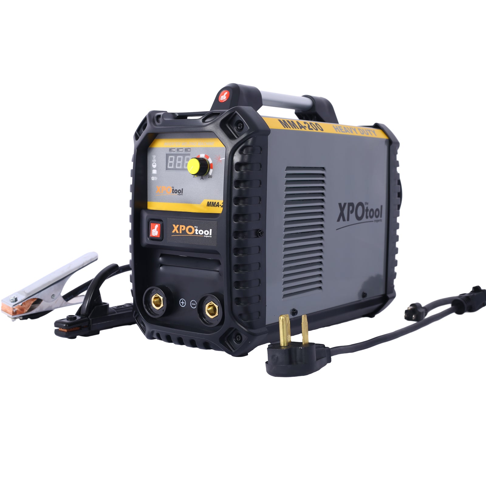 110 220V Mma Welder, 200A Stick Arc Welding Machine Igbt Inverter Digital Display Lcd Hot Start Welder With Electrode Holder, Work Clamp, Input Power Adapter Cable Dual Voltage Dc Grey Abs Steel Q235