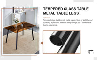 Modern Minimalist Style Rectangular Tea Brown Glass Dining Table, Tempered Glass Tabletop And Black Metal Legs, Suitable For Kitchen, Dining Room, And Living Room, 51 "* 31.5" * 29.5" 1123 Dark Brown Glass