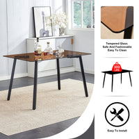 Modern Minimalist Style Rectangular Tea Brown Glass Dining Table, Tempered Glass Tabletop And Black Metal Legs, Suitable For Kitchen, Dining Room, And Living Room, 51 "* 31.5" * 29.5" 1123 Dark Brown Glass