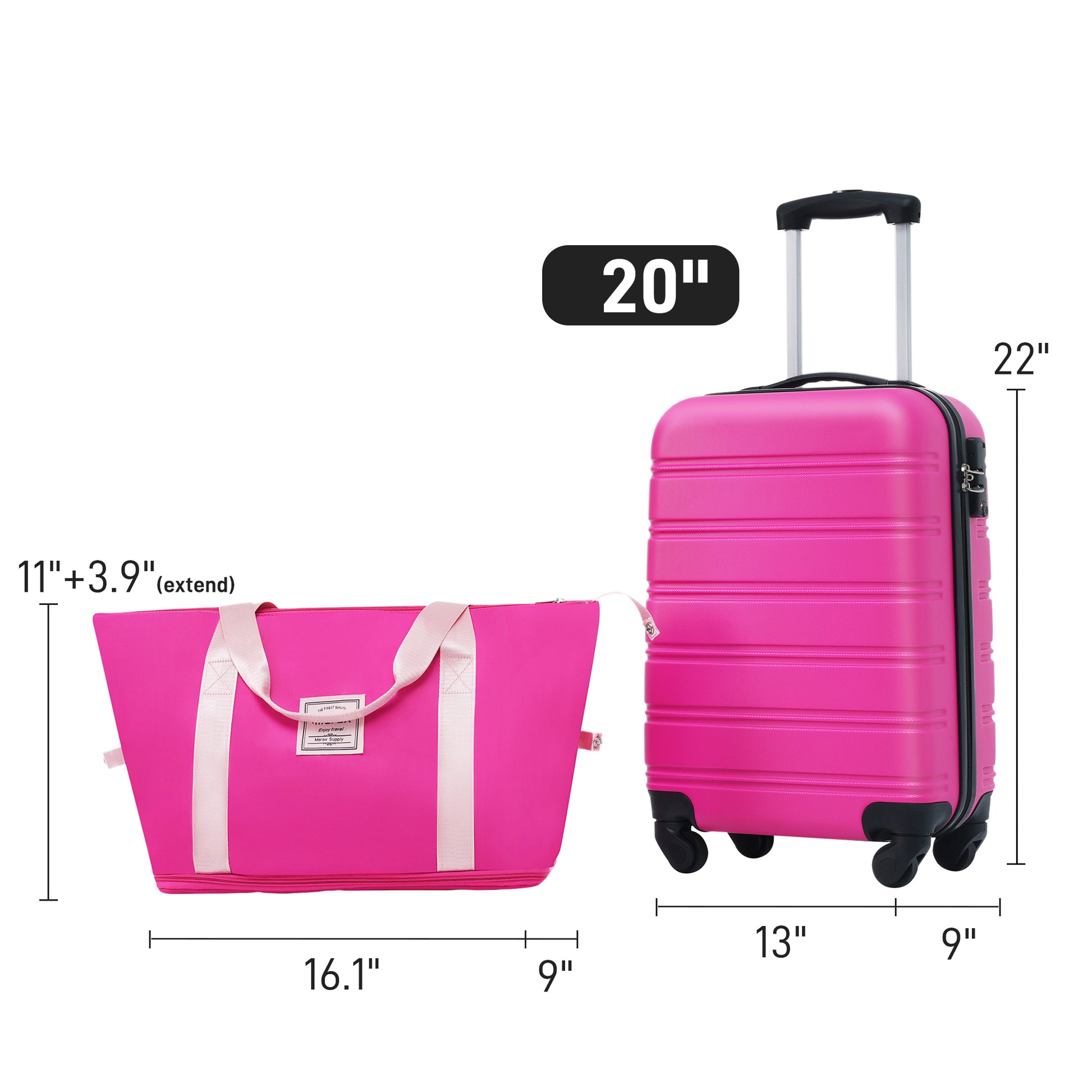 Hardshell Luggage Sets 20Inches Bag Spinner Suitcase With Tsa Lock Lightweight Pink Abs