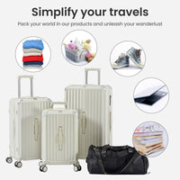 Luggage Set 4 Pcs 20" 24" 29" Travel Bag , Pc Abs Durable Lightweight Luggage With Collapsible Cup Holder, 360 Silent Spinner Wheels, Tsa Lock, White White Abs Pc