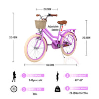 Multiple Colors,Girls Bike With Basket For 7 10 Years Old Kids,20 Inch Wheel ,No Training Wheels Included Cycling Purple Garden & Outdoor Carbon Steel