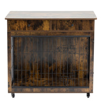 Dog Crate Furniture, Wooden Dog Crate End Table, 38.4 Inch Dog Kennel With 2 Drawers Storage, Heavy Duty Dog Crate, Decorative Pet Crate Dog Cage For Large Indoor Use Rustic Brown 38.4" L 23.2" W 35 Brown Mdf Steel