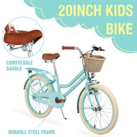 Multiple Colors,Girls Bike With Basket For 7 10 Years Old Kids,20 Inch Wheel ,No Training Wheels Included Cycling Mint Green Garden & Outdoor Carbon Steel