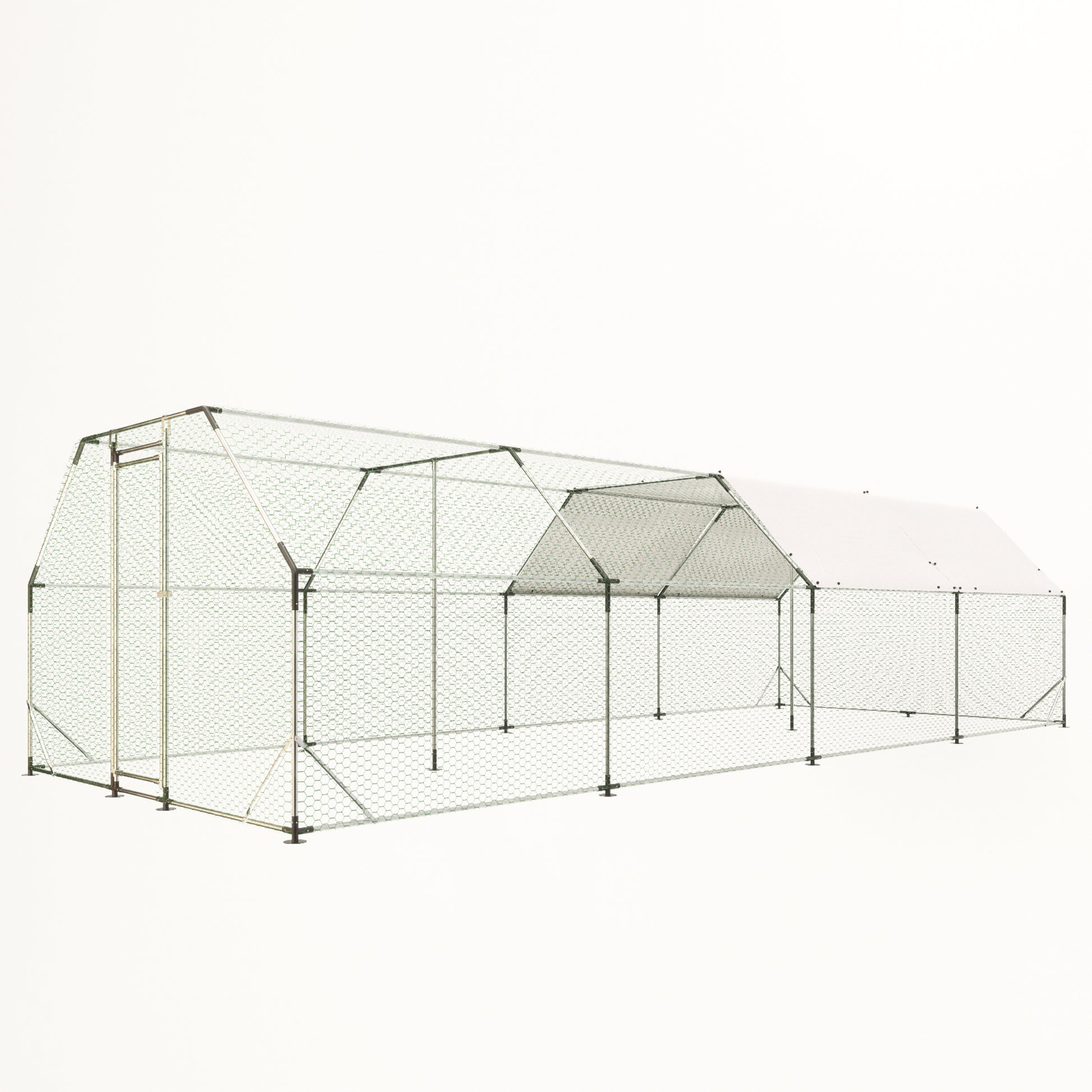9.94 Ft. X 25.68 Ft. Galvanized Large Metal Walk In Chicken Coop Cage Farm Poultry Run Hutch Hen House Silver Metal