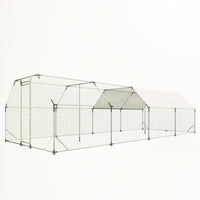 9.94 Ft. X 25.68 Ft. Galvanized Large Metal Walk In Chicken Coop Cage Farm Poultry Run Hutch Hen House Silver Metal