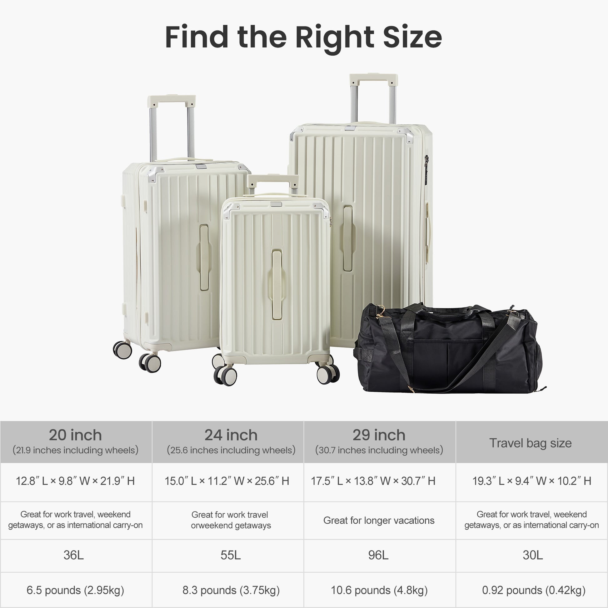 Luggage Set 4 Pcs 20" 24" 29" Travel Bag , Pc Abs Durable Lightweight Luggage With Collapsible Cup Holder, 360 Silent Spinner Wheels, Tsa Lock, White White Abs Pc