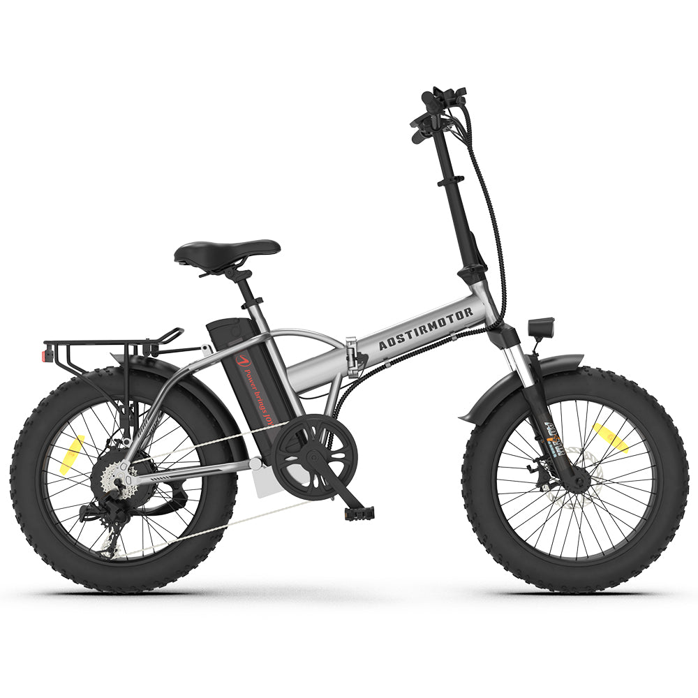 Aostirmotor Folding Electric Bike Ebike Bicycle 750W Motor 20" Fat Tire With 48V 12.5Ah Li Battery Beach Snow Bicycle A30 Cycling Gray Foldable Aluminium