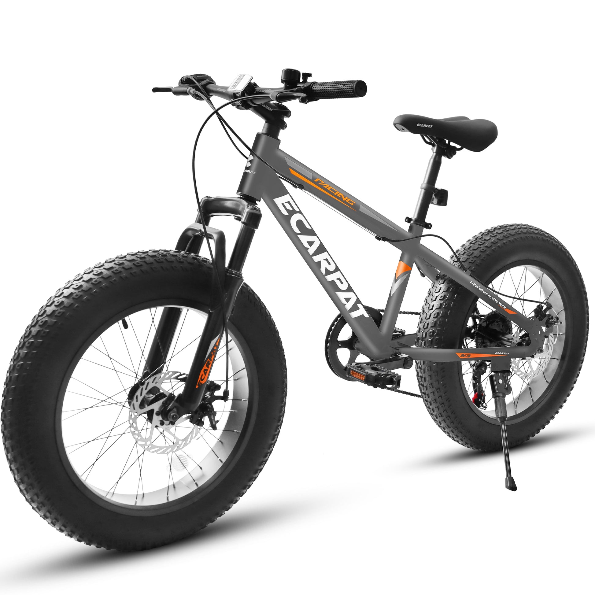 A20316 20 Inch Fat Tire Bike Adult Youth Full Shimano 7 Speed Mountain Bike, Dual Disc Brake, High Carbon Steel Frame, Front Suspension, Mountain Trail Bike, Urban Commuter City Bicycle,Fat Tire Bike Grey Steel