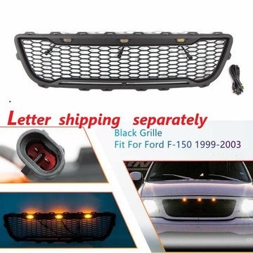 Front Grill For 1999 2000 2001 2002 2003 F150 Raptor Grill W Led Lights & Letters Matte Black Matt Black Abs Abs