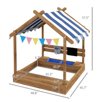 Wooden Sandbox With Canopy House Design For 3 7 Years Old, Brown Brown Wood