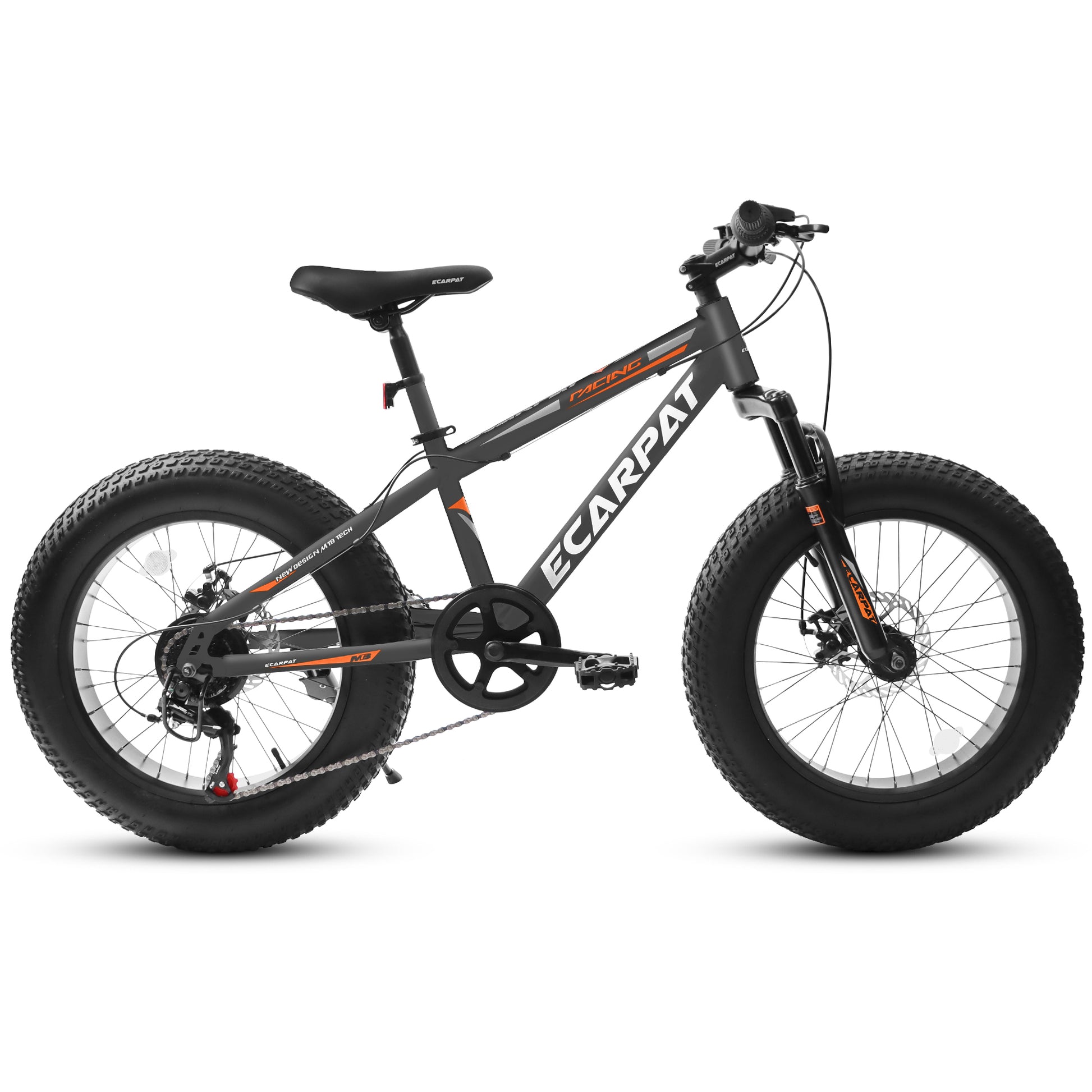 A20316 20 Inch Fat Tire Bike Adult Youth Full Shimano 7 Speed Mountain Bike, Dual Disc Brake, High Carbon Steel Frame, Front Suspension, Mountain Trail Bike, Urban Commuter City Bicycle,Fat Tire Bike Grey Steel