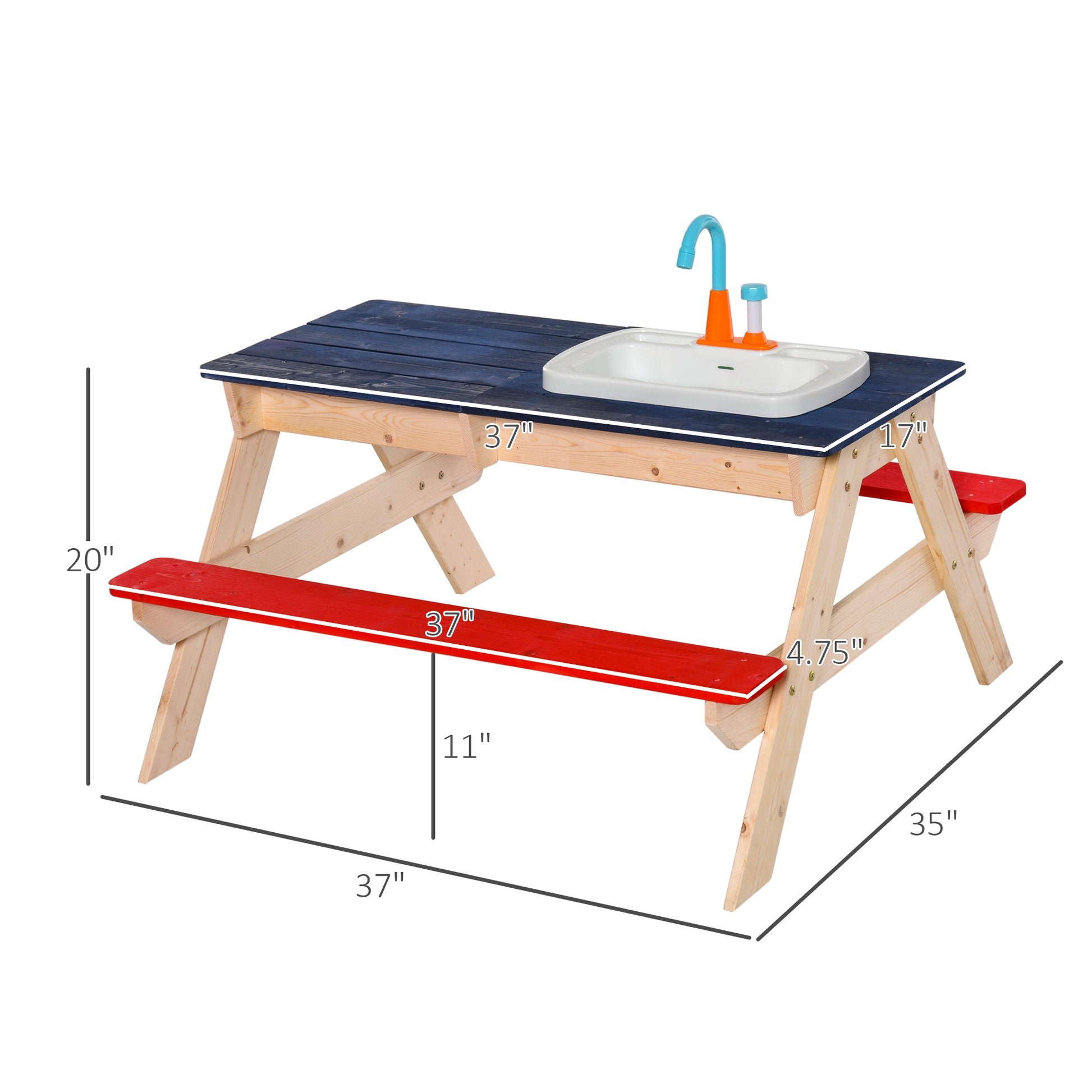 Kids Sand & Water Table, Picnic Table And Bench Set With Sandbox, Water Circulation Faucet Multicolor Wood