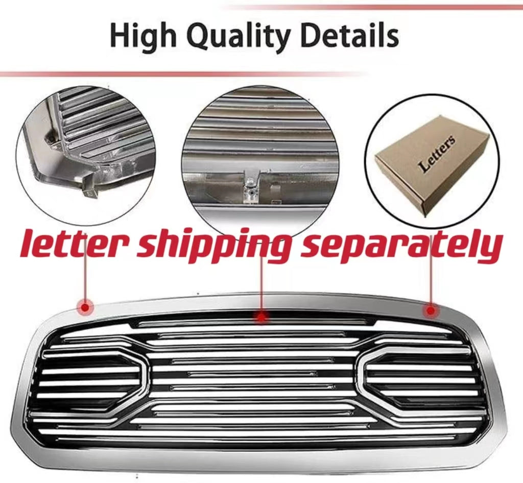 Front Grille For 2013 2014 2015 2016 2017 2018 Dodge Ram 1500 Chrome Grille Big Horn Style With Letters W Lights Matte Black Abs Abs